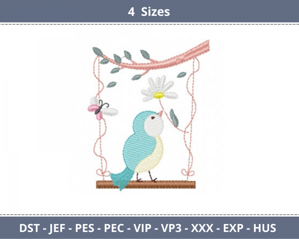 Creative Bird Embroidery Design - machine Embroidery Pattern - 4 Sizes - Instant Download