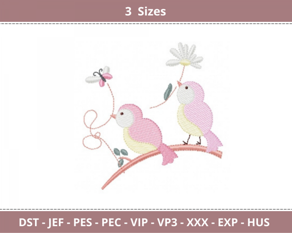 Love Birds Embroidery Design - Machine Embroidery pattern - 3 Sizes - Instant Download