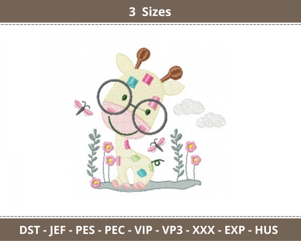 Cartoon Giraffe Embroidery Design - Machine Embroidery - 3 Sizes - Instant Download