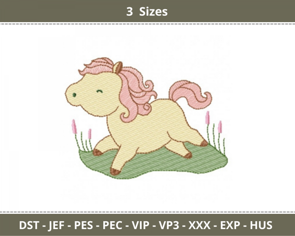 Cartoon Horse Embroidery Design - Machine Embroidery Pattern - 3 Sizes - Instant Download
