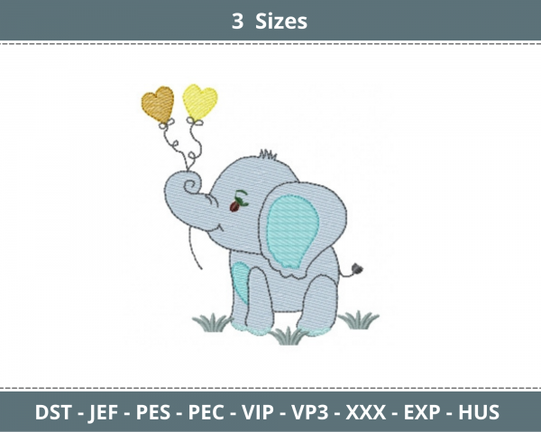 Baby Elephant Embroidery Design - Animal - Machine Embroidery Pattern - 3 Sizes - Instant Download