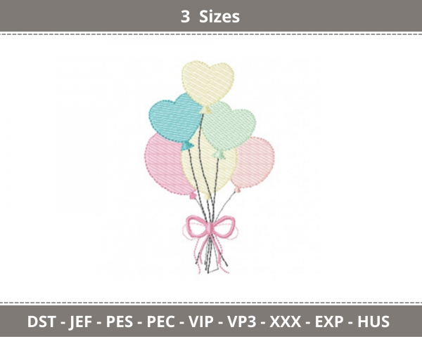 Balloons Embroidery Design - Machine Embroidery Pattern - 3 Sizes - Instant Download