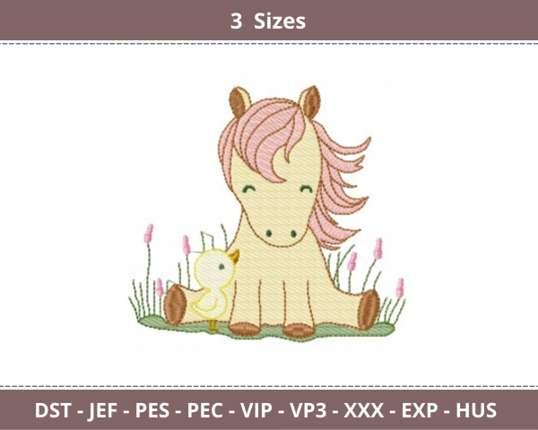 Cartoon Horse Embroidery Design - Machine Embroidery Pattern - 3 Sizes - Instant Download Machine Embroidery Designs