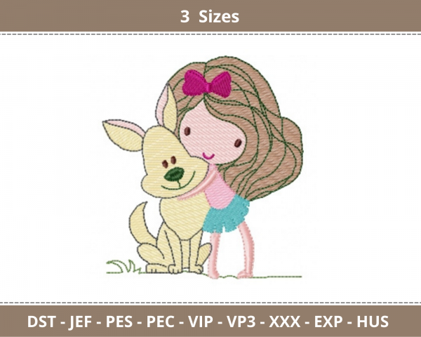 Baby Girl With Cute Puppy Embroidery Design - Machine Embroidery Pattern - 3 Sizes - instant Download  Machine Embroidery Designs