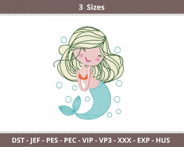 Mermaid Embroidery Design - Machine Embroidery Pattern - 3 Sizes - Instant Download Machine Embroidery Designs