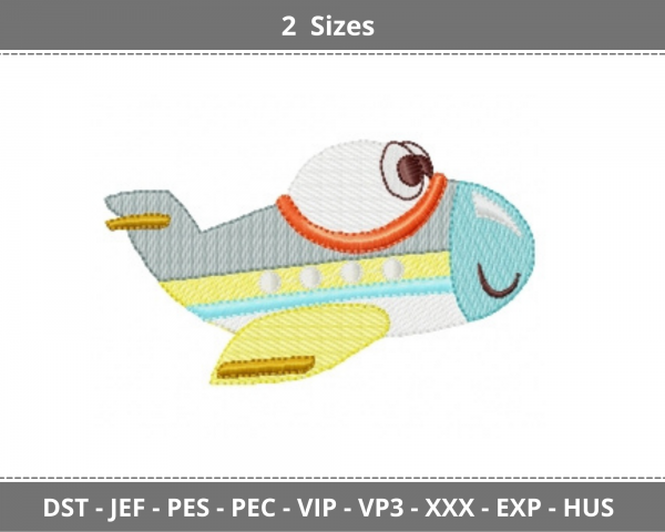Cartoon Plane Embroidery Design - Machine Embroidery Pattern - 2 Sizes - Instant Download
