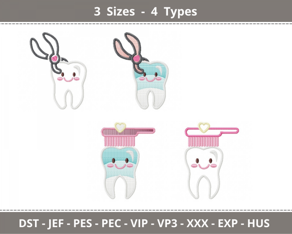 Teeth Embroidery Design - Machine Embroidery Pattern - 3 Sizes - 4 Types - Instant Download