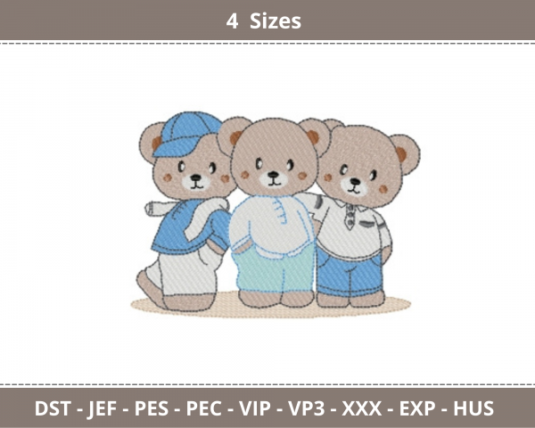 Cute Cartoon Trio Embroidery Design - machine Embroidery Pattern - 4 Sizes - Instant Download