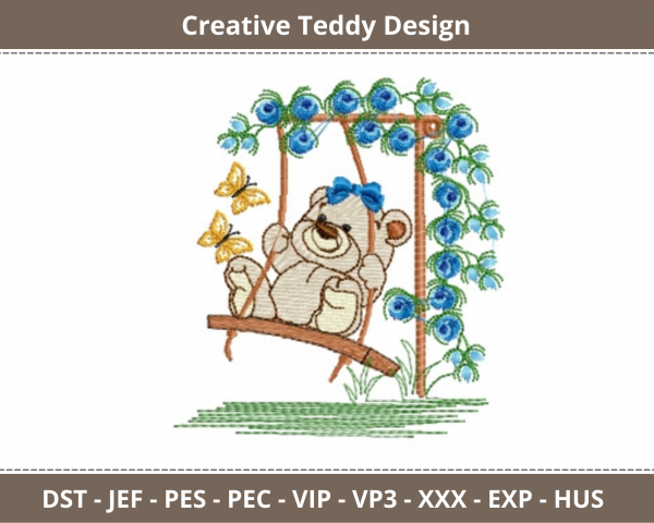 Creative Teddy Embroidery Design - machine Embroidery Pattern - Instant Download