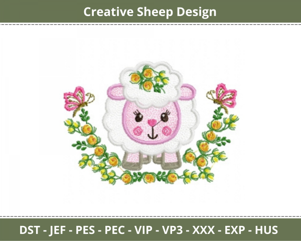 Creative Sheep Embroidery Design - machine Embroidery Pattern -  Instant Download