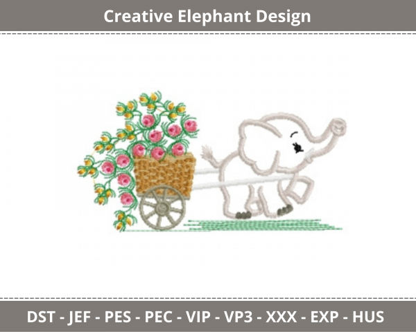 Creative Elephant Embroidery Design - Machine Embroidery Pattern -  Instant Download