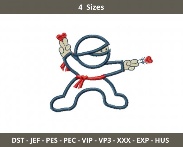 Ninja Cartoon Embroidery Design - Machine Embroidery Pattern - 4 Sizes - Instant Download