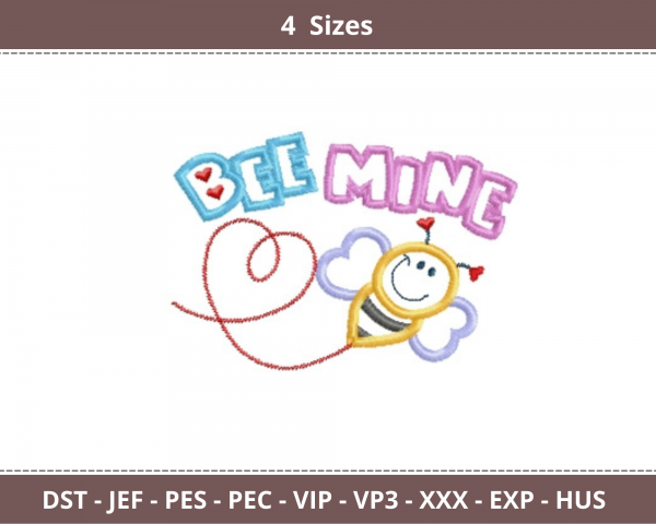 Bee Mine  Embroidery Design - Machine Embroidery Pattern - 4 Sizes - Instant Download