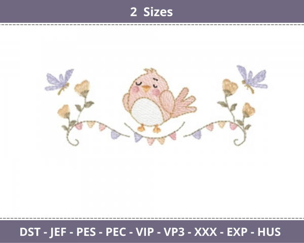Creative Bird Embroidery Design - machine Embroidery Pattern - 2 Sizes - Instant Download