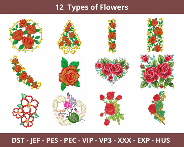Flower Embroidery Design - Machine Embroidery Pattern – 12 Types - Instant Download