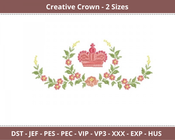 Creative Crown Embroidery Design - Machine Embroidery Pattern - 2 Sizes - Instant Download