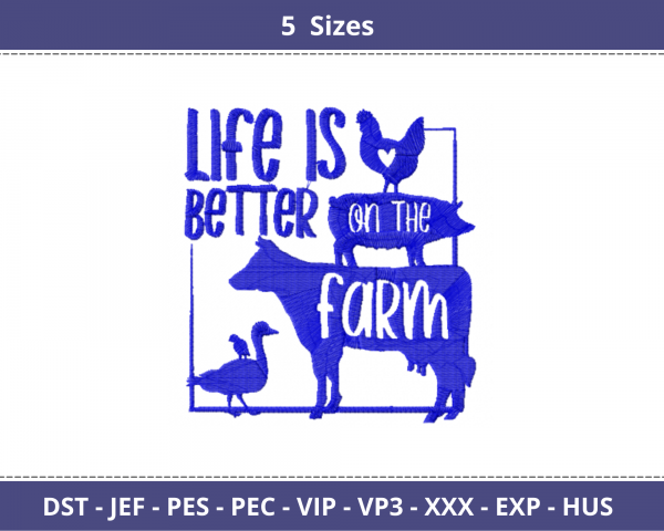 Life Is Better On The Farm Quotes Embroidery Design - Machine Embroidery Pattern - 5 Sizes - Instant Download