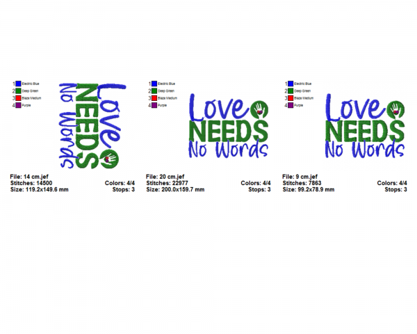 Love Needs No Words Quotes Embroidery Design - Machine Embroidery Pattern - 3 Sizes - Instant Download Machine Embroidery Designs