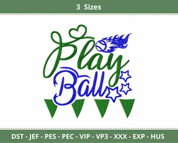 Play Ball Quotes Embroidery Design - Machine Embroidery Pattern - 3 Sizes - Instant Download