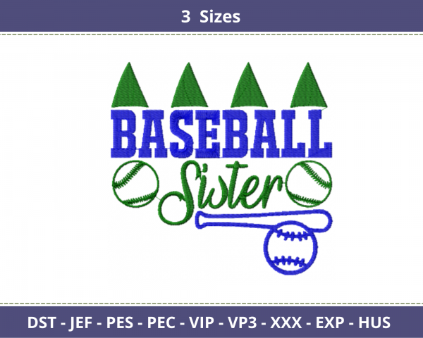 Base ball Sister Quotes Embroidery Design - Machine Embroidery Pattern - 3 Sizes - Instant Download