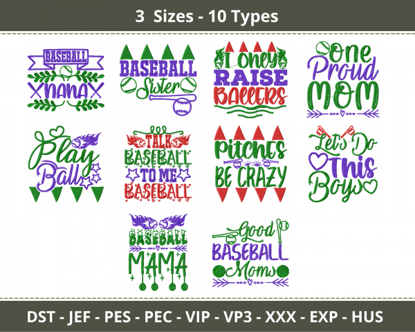 Baseball Quotes Embroidery Design - Machine Embroidery Pattern - 3 Sizes - 10 Types - Instant Download Machine Embroidery Designs