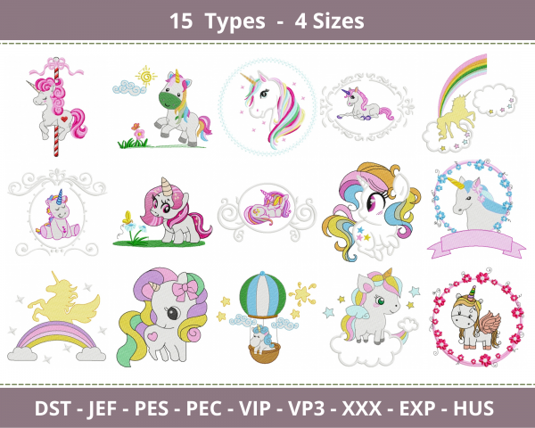 Unicorn Embroidery Design-Machine Embroidery Pattern-15 Types-4 Sizes-Instant Download Machine Embroidery Designs