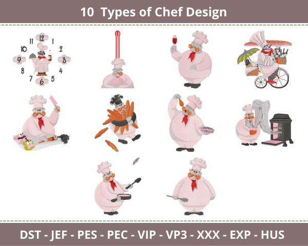 Chef Embroidery Design-Machine Embroidery Pattern-10 Types-Instant Download