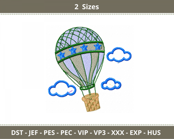 Air balloon embroidery design-machine Embroidery Pattern-2 Sizes-Instant Download Machine Embroidery Designs