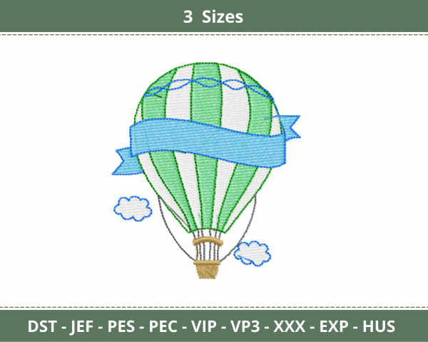Air balloon embroidery design-machine Embroidery Pattern-3 Sizes-Instant Download Machine Embroidery Designs