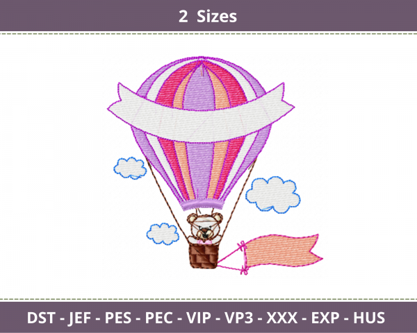Air balloon embroidery design-machine Embroidery Pattern-2 Sizes-Instant Download Machine Embroidery Designs