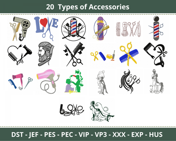 Saloon Accessories Embroidery Design-20 Types-Instant Download Online Machine Embroidery Designs