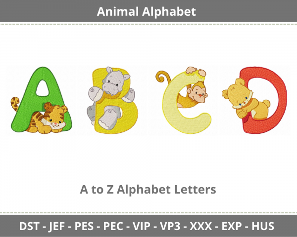 Animal Alphabets Embroidery Design-Instant Download Online