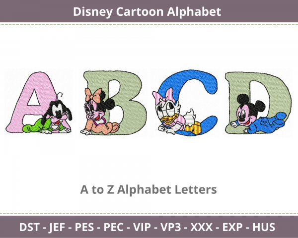 Disney Cartoon Alphabet Embroidery Design-Instant Download Online Machine Embroidery Designs