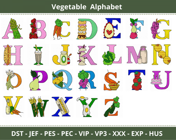 Vegetables Alphabet Embroidery Design-Instant Download Online