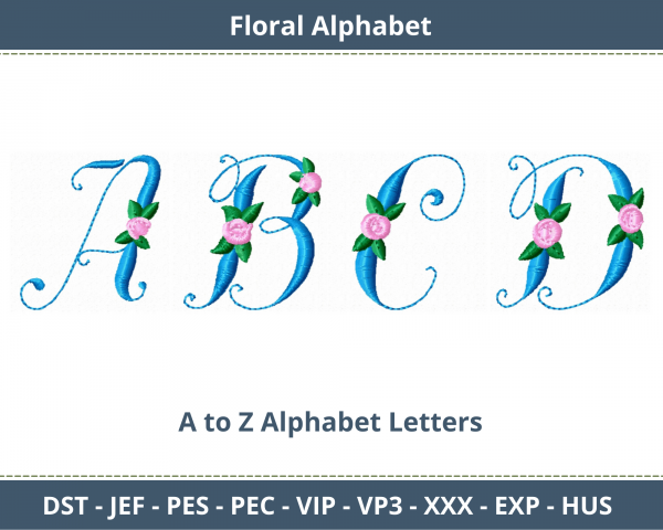 Floral Alphabet Embroidery Design-Monogram-Font-Instant Download Online