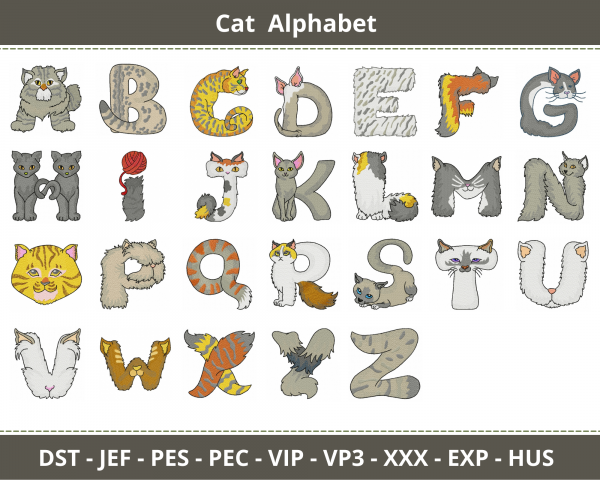 Cat Alphabets Embroidery Design-Instant Download Online