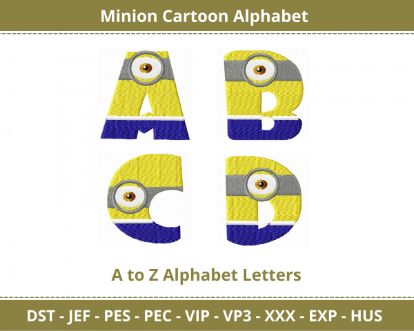 Minion Cartoon Alphabet Embroidery Design-Instant Download Online