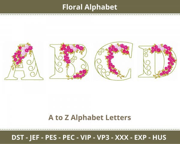 Floral Alphabet Embroidery Design-Instant Download Online