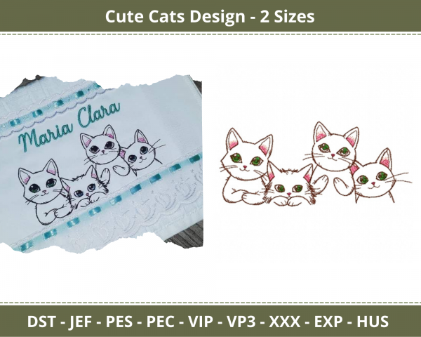 Cute Cat Embroidery Design-2 Sizes-Instant Download Online