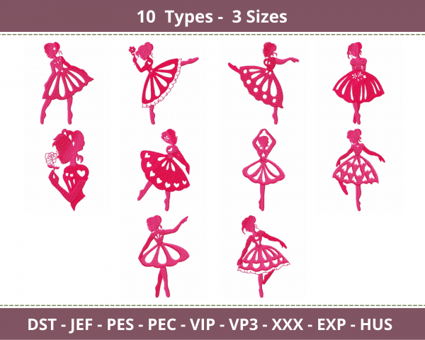 Ballet Dancer Girl Embroidery Design-10 Types-3 Sizes-Instant download Online
