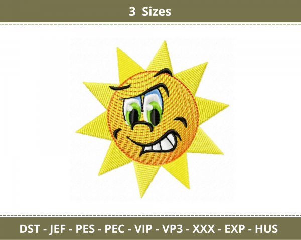 Angry Sun Embroidery Design-3 Sizes-Instant Download Online