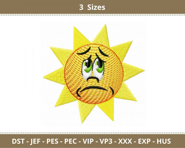 Despondent Sun Embroidery Design-3 Sizes-Instant Download Online Machine Embroidery Designs