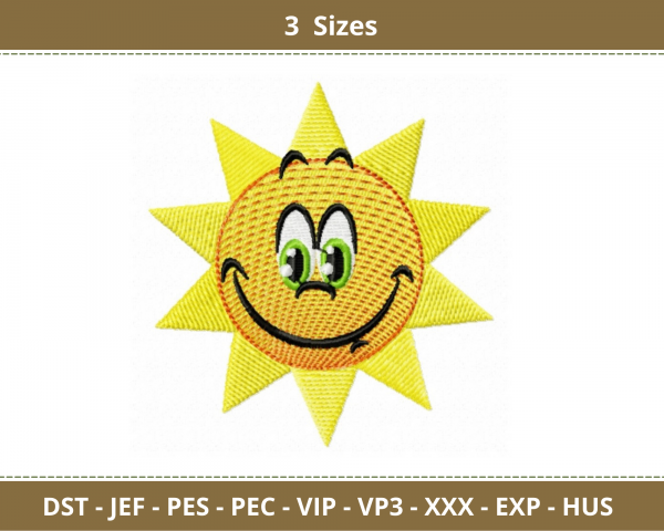 Happy Sun Embroidery Design-3 Sizes-Instant Download Online