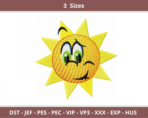 Shy Sun Embroidery Design-3 Sizes-Instant Download Online