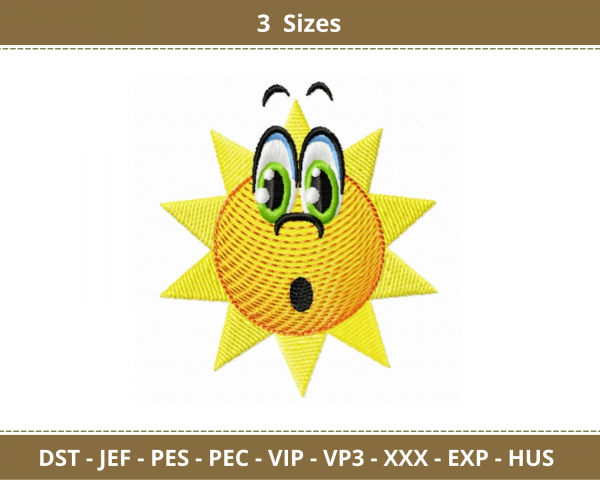 Surprised Sun Embroidery Design-3 Sizes-Instant Download Online