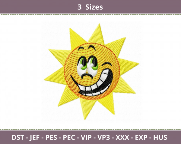 Tense Sun Embroidery Design-3 Sizes-Instant Download Online