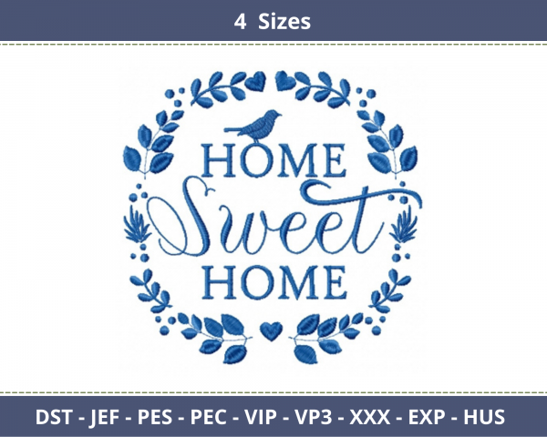 Home Sweet Home Quotes Embroidery Design-4 Sizes-Instant Download Online