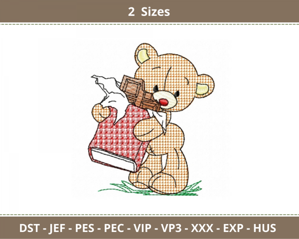 Teddy Bear Embroidery Design-2 Sizes-Instant Download Online