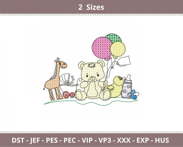 Teddy Bear Embroidery Design-2 Sizes-Instant Download Online
