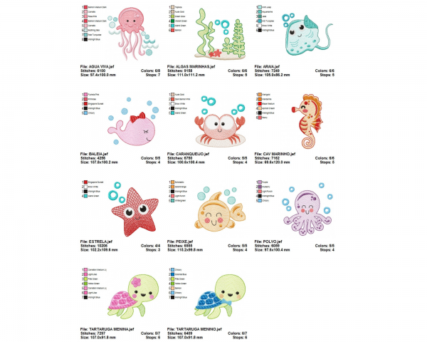 Sea Animal Embroidery Design-Marin Life-11 Types-Instant Download Online Machine Embroidery Designs